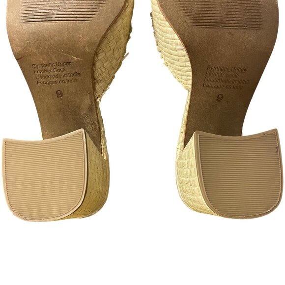 Jeffrey Campbell Melange Raffia Crosswoven Chunky Heels Tan Sz 9 Square Toe Revo - Picture 9 of 10